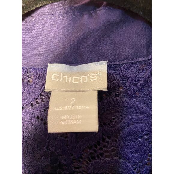 Chicos women’s navy blue lace long sleeve button down blouse S/2 - Picture 4 of 4